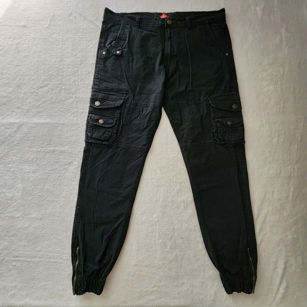 Lee Cooper Cargo Jogger Pants Mens 36 x L29 Black Zipper Hem Gorpcore Utility
